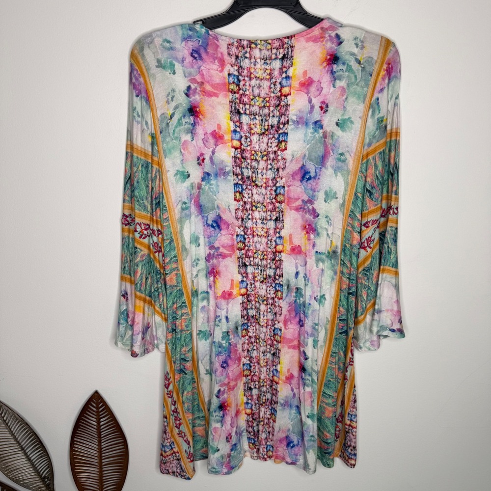 M2 Soft Surroundings Womens Medium Mixed Print Embroidered Tunic Top Bell Sleeve - Picture 6 of 6